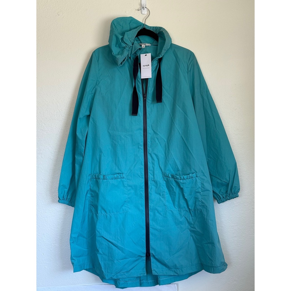 Sympli Silicone Coated Rusch Jacket Teal Blue Hooded Windbreaker XS